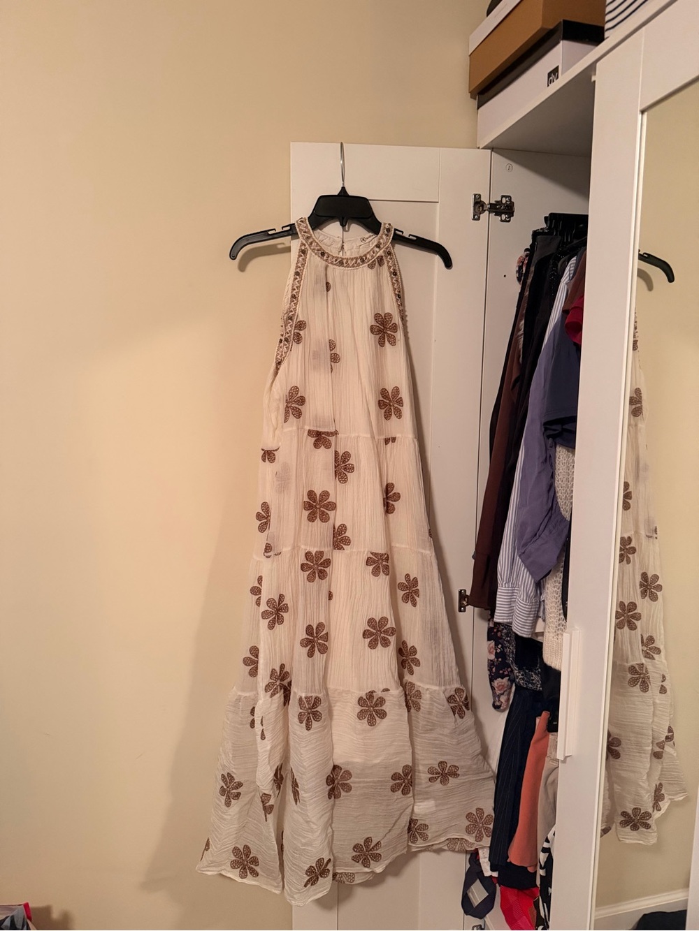 Women’s Cream Floral Halter Maxi Dress